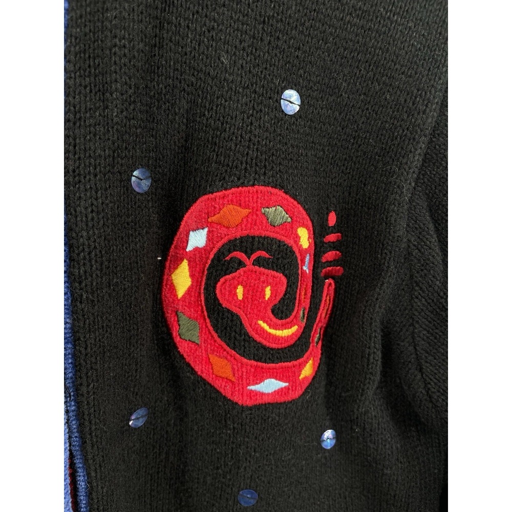 Quacker Factory Womens Southwestern Cardigan Sweater Black Embroidered Cactus M - Picture 7 of 11